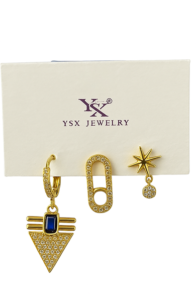 Altın Renk Taş Detaylı VİP 3lü YSX Küpe Set 