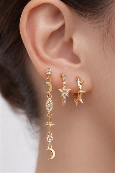 Altın Renk 3lü Ysx Küpe Set