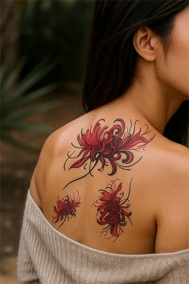 Kırmızı Renk Çiçek Figürlü Geçici Dövme Tattoo