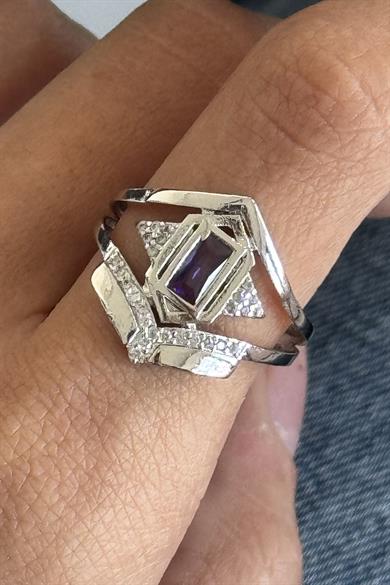 Gümüş Renk Taş Detaylı Ayarlanabilir Yüzük