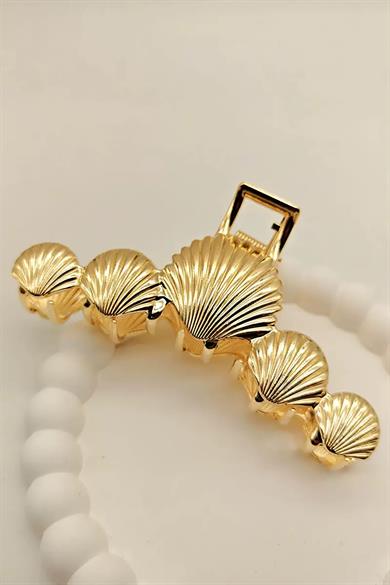 Altın Renk Deniz Kabuğu Figürlü Metal Mandal Toka