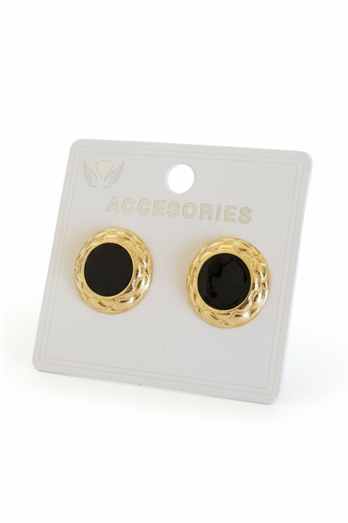 Altın Renk Siyah Mineli Küpe (Çift)