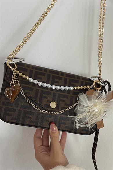 Kahverengi Karışık Figürlü Çanta Charm/ Anahtarlık