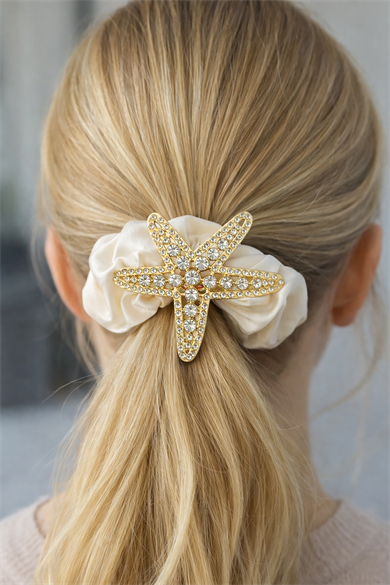 Altın Renk Yıldız Figürlü Taş Detaylı Lastik Toka