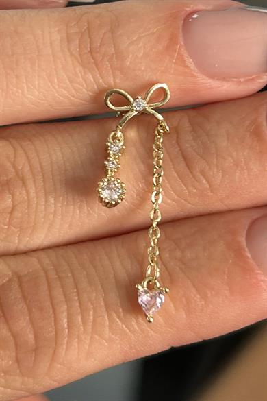 Altın Renk Kurdele Figürlü Taş Detaylı Cerrahi Çelik Tragus/Kıkırdak Küpe/Piercing (Tek)