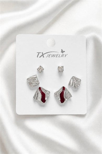 Gümüş Renk 6lı Tx Küpe Set
