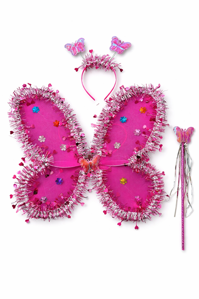 Fuşya Renk Kanat /Asa /Taç Set