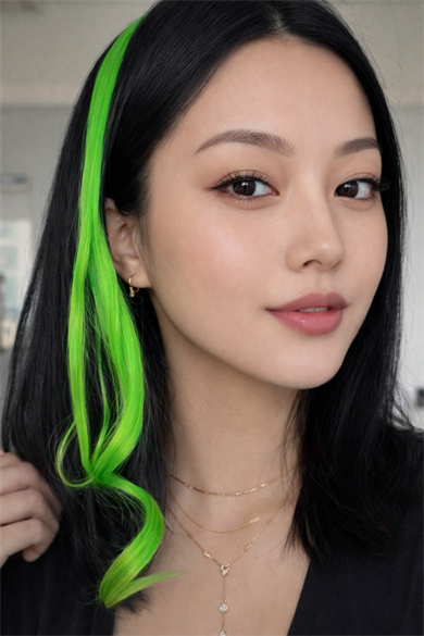 Neon Renk Yan Çıt Çıt Postiş /Yeşil Renk Dalgalı / 45 Cm