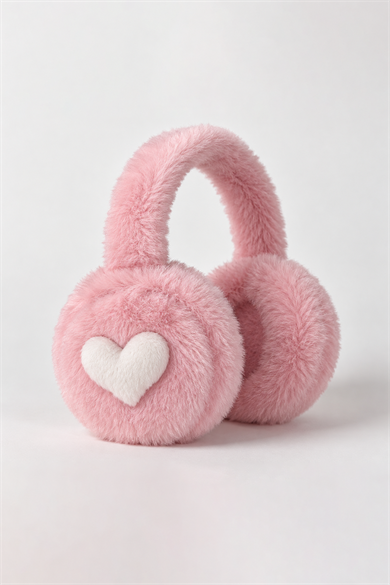Pembe Renk Kalp Figürlü Peluş Kulaklık