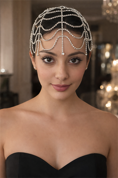 Gümüş Renk Taş Detaylı Saç Aksesuarı/Kına Aksesuarı