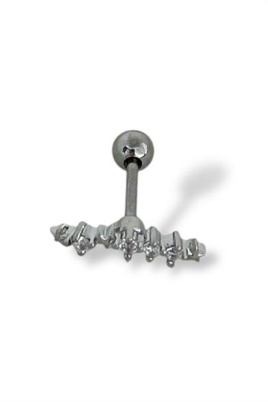 Gümüş Renk Taş Detaylı Çelik Tragus/Kıkırdak Küpe/Piercing (Tek)