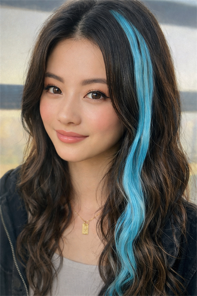 Yan Çıt Çıt Postiş / Mavi Renk Dalgalı / 50 Cm