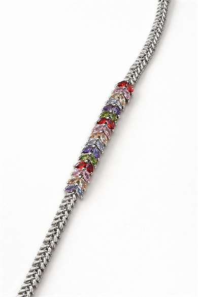 Gümüş Renk Renkli Taş Detaylı 14K Altın Kaplama CM Bileklik