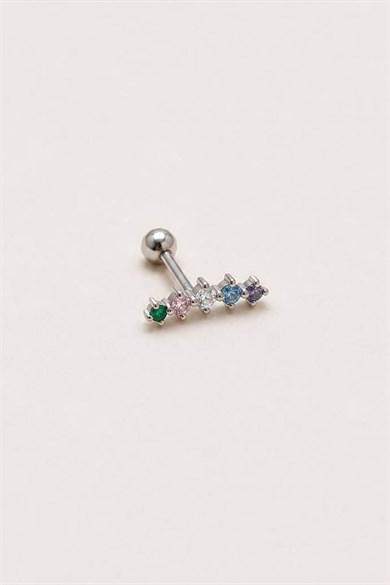 Gümüş Renk Taşlı Cerrahi Çelik Tragus/Kıkırdak Küpe/Piercing (Tek)