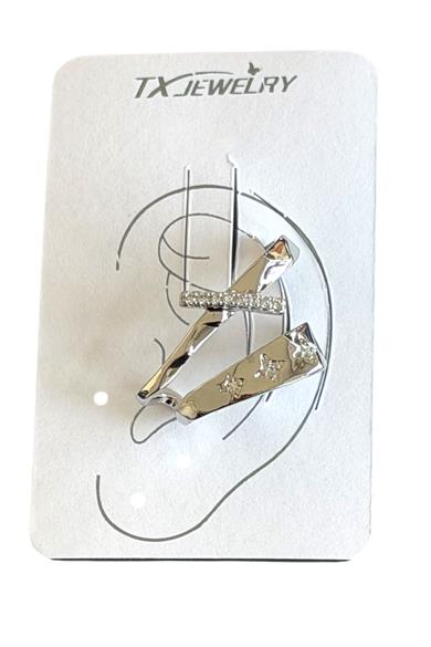 Gümüş Renk Taş Detaylı 14K Altın Kaplama TX Ear Cuff (Tek)