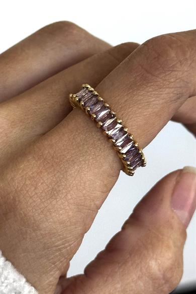 Altın Renk Taş Detaylı Ayarlanabilir Çelik Yüzük