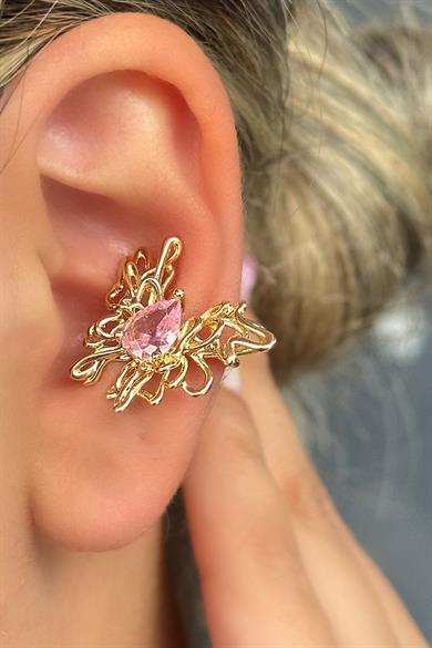 Altın Renk Kelebek Figürlü Taş Detaylı Ear Cuff (Tek)