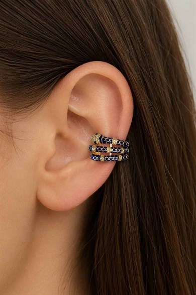Altın Renk Yılan Figürlü Taş Detaylı TX Ear Cuff (Tek)