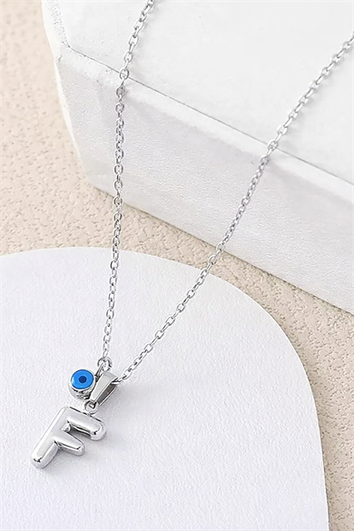 Gümüş Renk F Harf Çelik Kolye