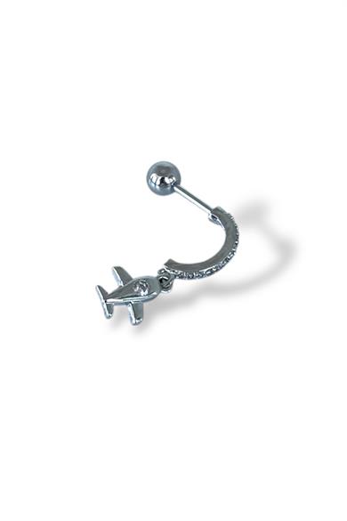 Gümüş Renk Uçak Figürlü Çelik Tragus/Kıkırdak Küpe/Piercing (Tek)