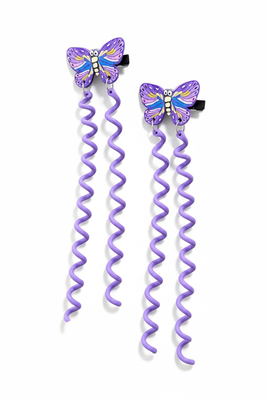 2li Lila Renk Kelebek Figürlü Çocuk Yan Toka