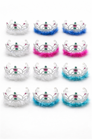 12li Karışık Renk Taş Detaylı Prenses Taç Set