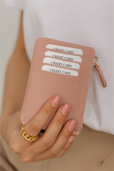 Pudra Renk Deri Kadın Cüzdan/ Kartlık