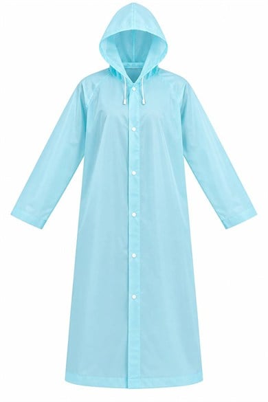 Açık Mavi Renk Kapüşonlu Unisex Yetişkin Yağmurluk