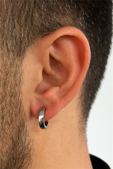 Gümüş Renk Erkek Çelik Küpe (Çift)