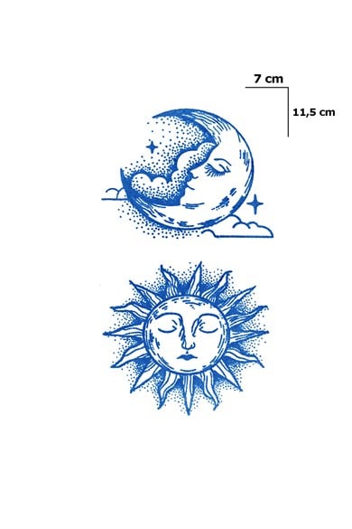 Güneş Ve Ay Sonradan Kararan Yarı Kalıcı Geçici Dövme Tattoo
