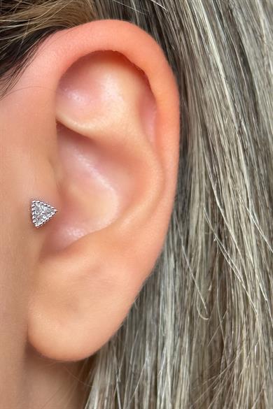 Gümüş Renk Taş Detaylı Çelik Tragus/Kıkırdak Küpe/Piercing (Tek)