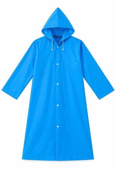 Mavi Renk Kapüşonlu Unisex Yetişkin Yağmurluk