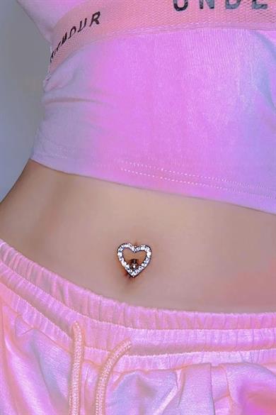 Gümüş Renk Kalp Figürlü Cerrahi Çelik Göbek Piercing