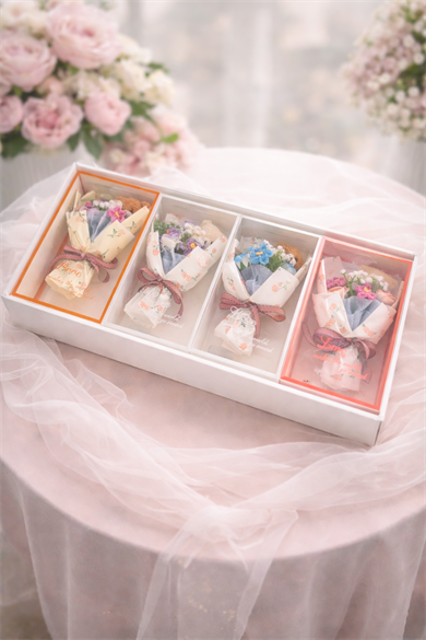 4lü Mini Çiçek Buketi Hediye Kutusu 