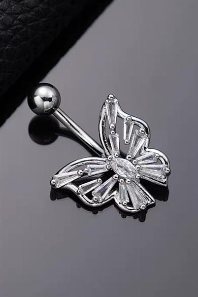 Gümüş Renk Kelebek Figürlü Cerrahi Çelik Göbek Piercing