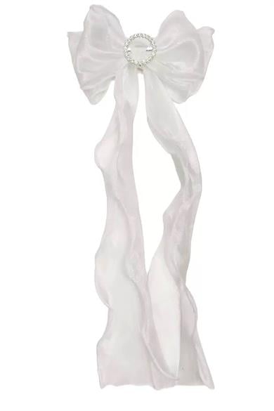 Beyaz Renk Taş Detaylı Kurdele Figürlü Otomat Toka