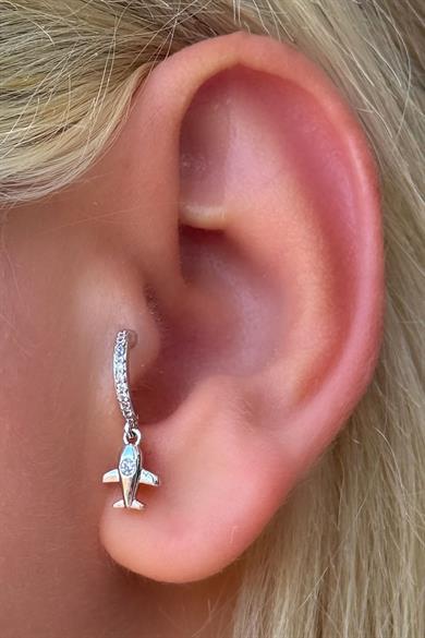 Gümüş Renk Uçak Figürlü Çelik Tragus/Kıkırdak Küpe/Piercing (Tek)