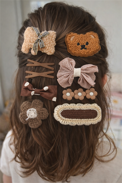 8li Kahverengi Karışık Figürlü Yan Toka Set