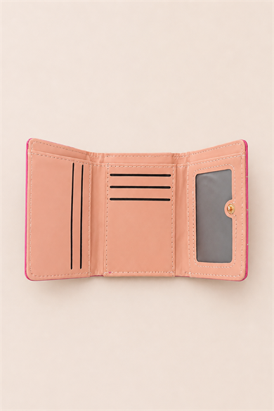 Pembe Renk Kalp Figürlü Deri Kadın Cüzdan