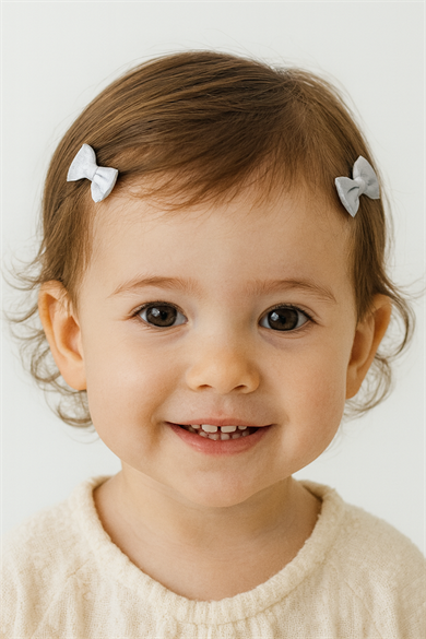 2li Beyaz Renk Kurdele Figürlü Saçsız Bebek Tokası