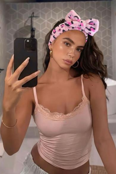 Pembe Renk Leopar Figürlü Peluş Saç Bandı