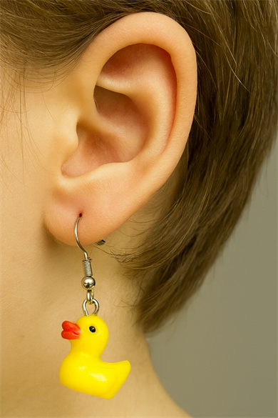 Sarı Renk Ördek Figürlü Çocuk Küpe (Çift)