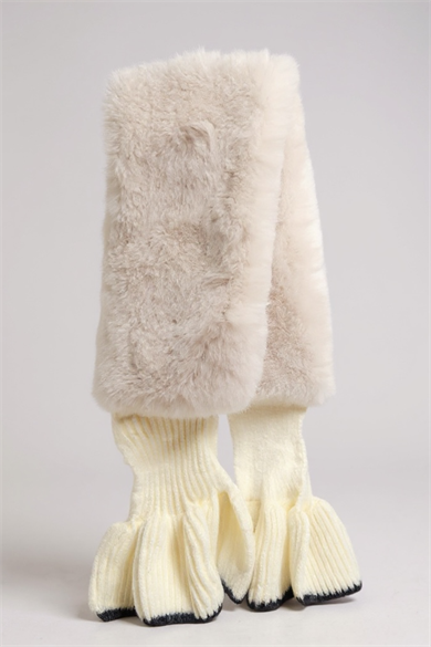 Beyaz Ve Gri Renk Çocuk Peluş Atkı