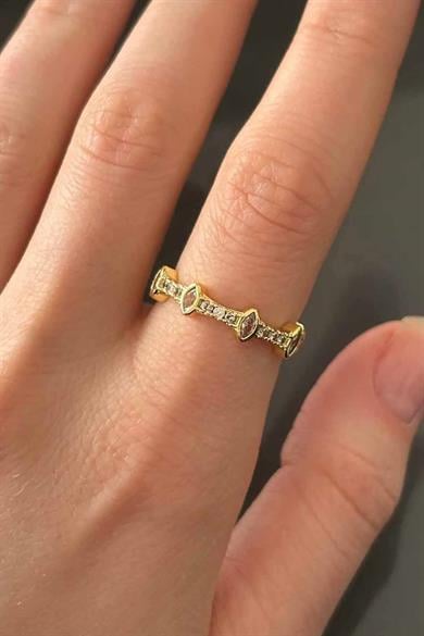 Altın Renk Taş Detaylı Ayarlanabilir  Yüzük