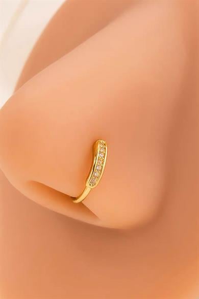 Altın Renk Taş Detaylı Deliksiz Burun TX Piercing/Ear Cuff (Tek)