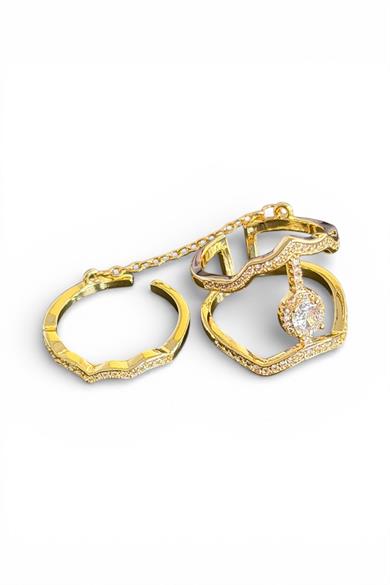 Altın Renk Taş Detaylı İkili Ayarlanabilir Yüzük