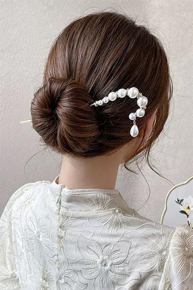 Altın Renk İnci Detaylı Topuz Toka