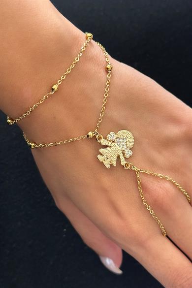 Altın Renk Kız Figürlü Taş Detaylı Çelik Şahmeran