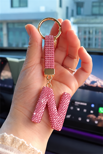 Pembe Renk N Harf Taşlı Çanta Charm/ Anahtarlık