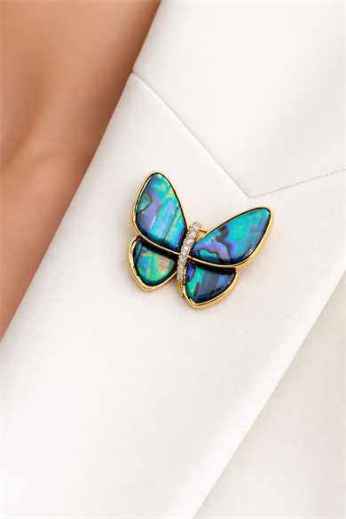 Karışık Renk Kelebek Figürlü Taşlı Broş  